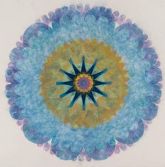 Pop Flower 63, Bright Blue Circular Shape, Light Orange, Purple, Yellow, Pink