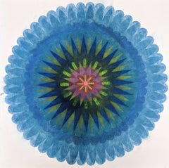 Pop Flower 70b, Mandala in Navy and Teal Blue, Pink, Fuschia, Neon Yellow