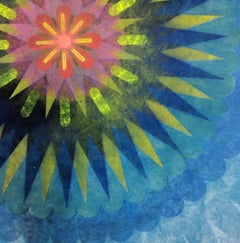Pop Flower 70b, Mandala in Navy and Teal Blue, Pink, Fuschia, Neon Yellow