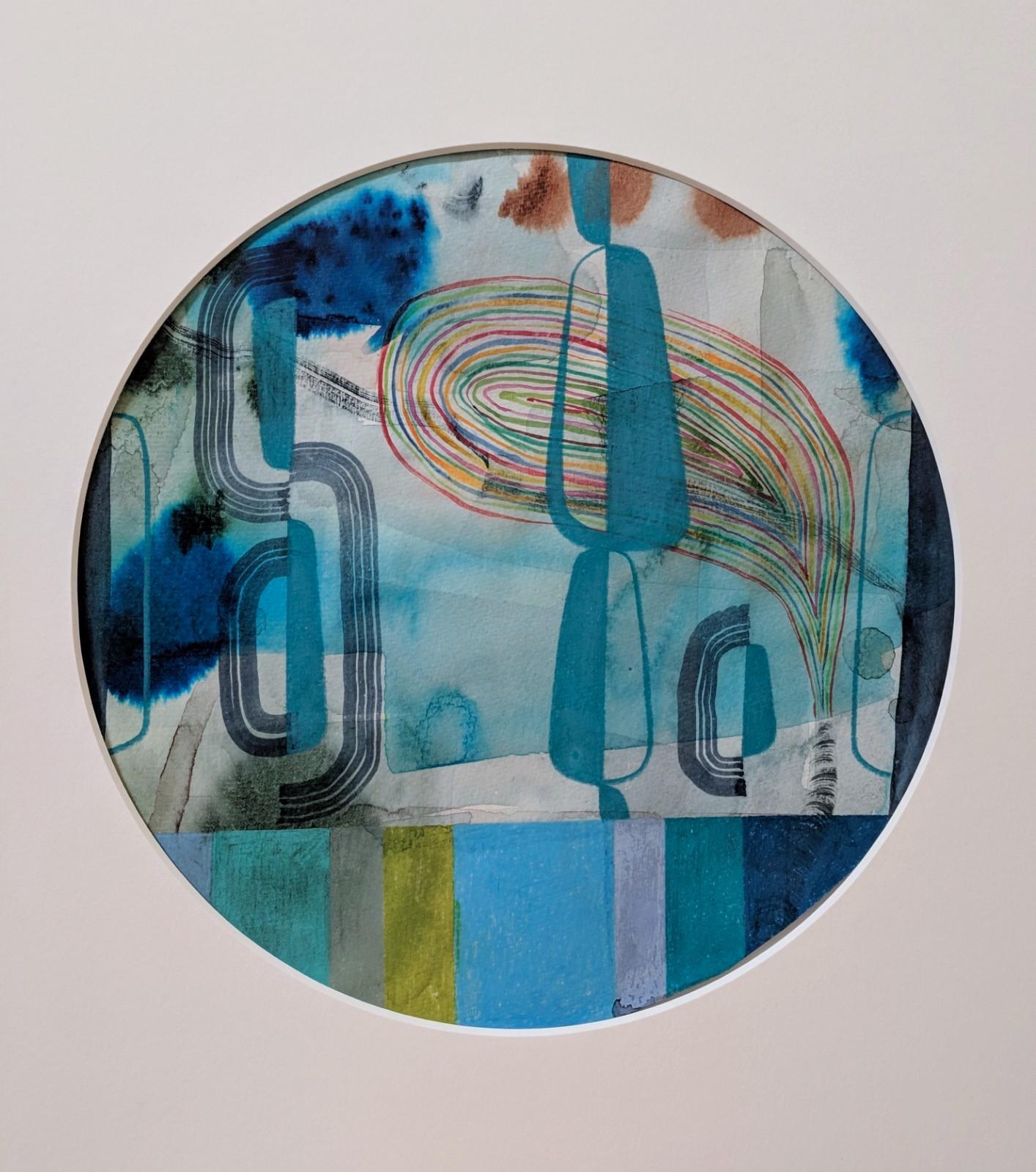 Untitled 120, Colorful Abstract Circle in Blue, Teal, Green and Red on Paper - Art by Gabe Brown