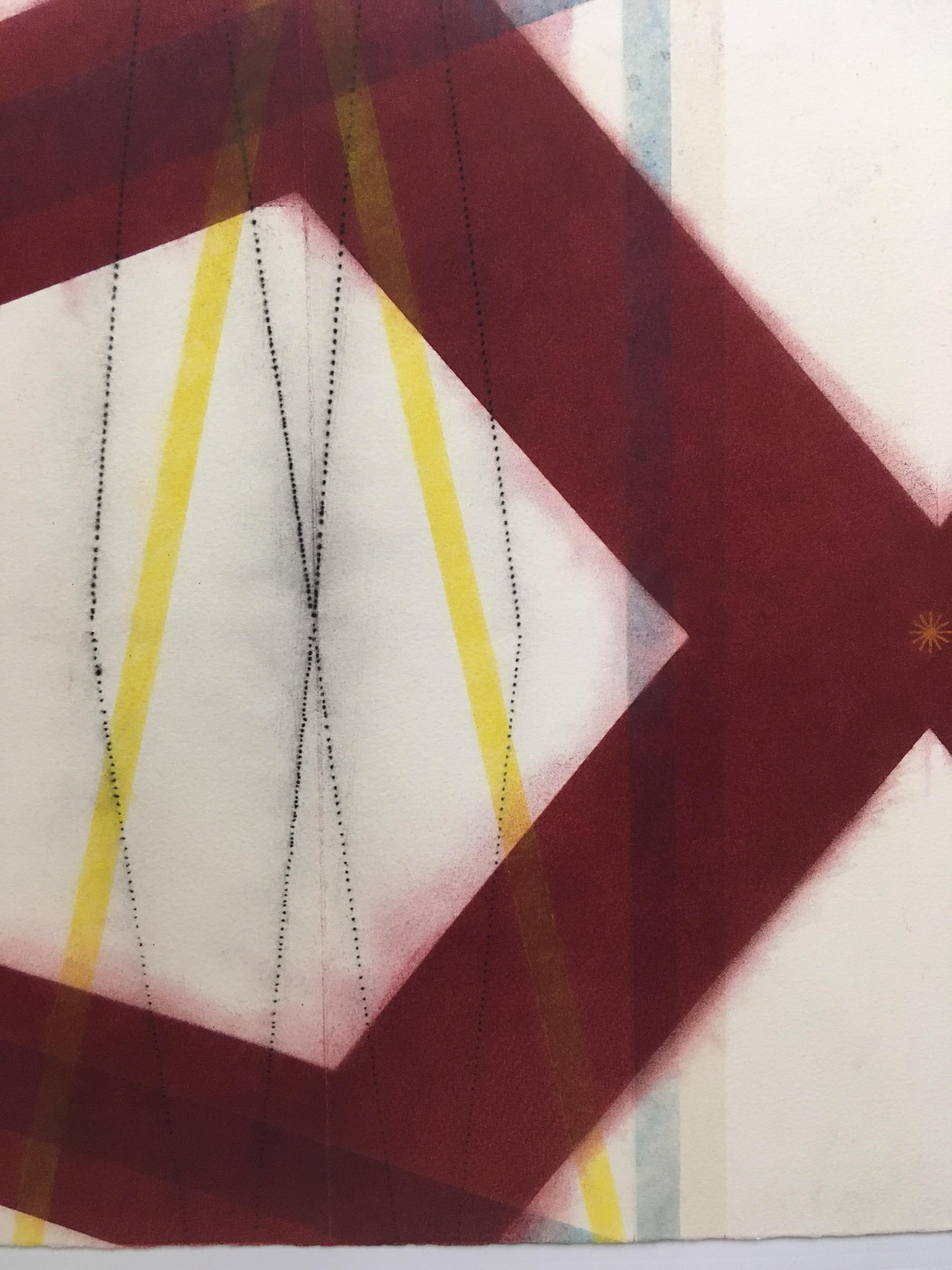 Color Structure Series, Yellow Slashes, Geometric Drawing in Red, Yellow, Blue - Contemporary Art by Mary Judge