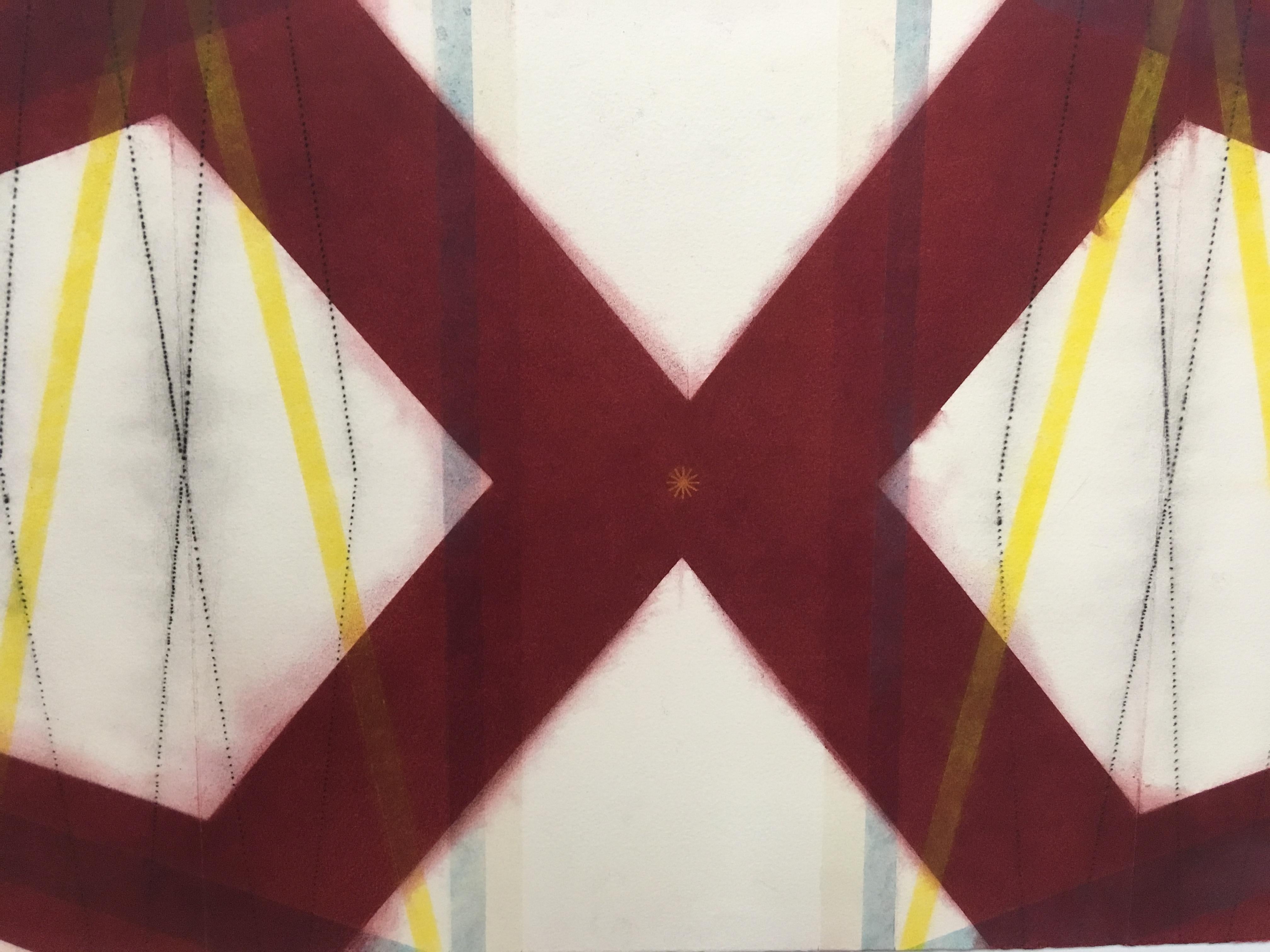 Color Structure Series, Yellow Slashes, Geometric Drawing in Red, Yellow, Blue - Art by Mary Judge