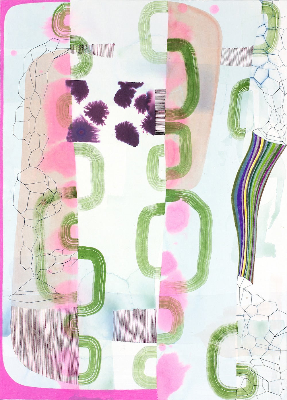 Untitled 330, Vertical Abstract Landscape in Pale Pastel Pink, Purple and Green