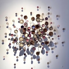 Julietta, Pink, Purple Mixed Media Wall Mounted Sculpture with Crystals, Acorns
