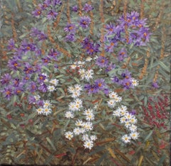 Event, Small Square Landscape with Purple and White Flowers in Green Field