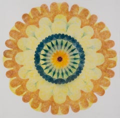 Pop Flower Opus 12, Yellow and Orange Circular Flower Shape with Dark Navy Blue