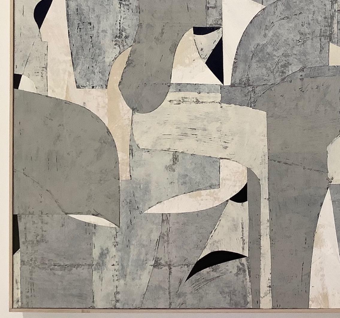 Untitled 3-12, Abstract Painted Paper Collage on Panel in Cream, Beige, Gray - Painting by Daniel Anselmi