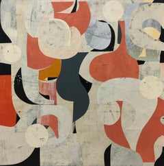 Untitled 11-22, Abstract Painted Paper Collage on Panel in Red, Gray, and Black