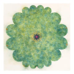 Pop Flower 108, Green Powdered Pigment Mandala Shape, Neon Pink, Navy Blue