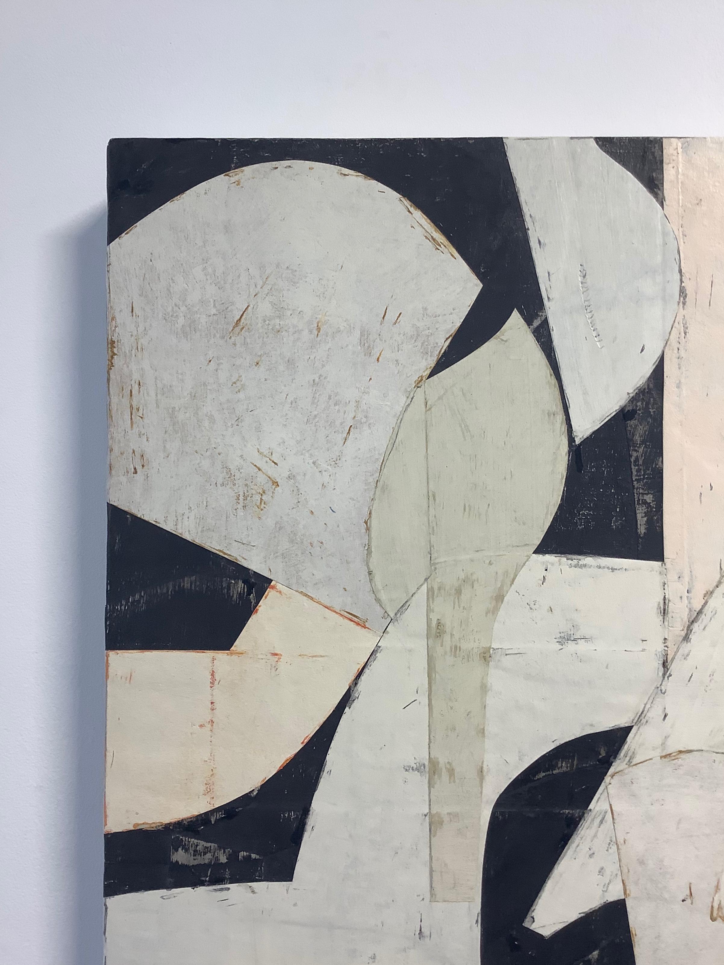 Untitled 8-4, Abstract Painted Paper Collage on Panel in Cream, Ivory, Black - Contemporary Mixed Media Art by Daniel Anselmi