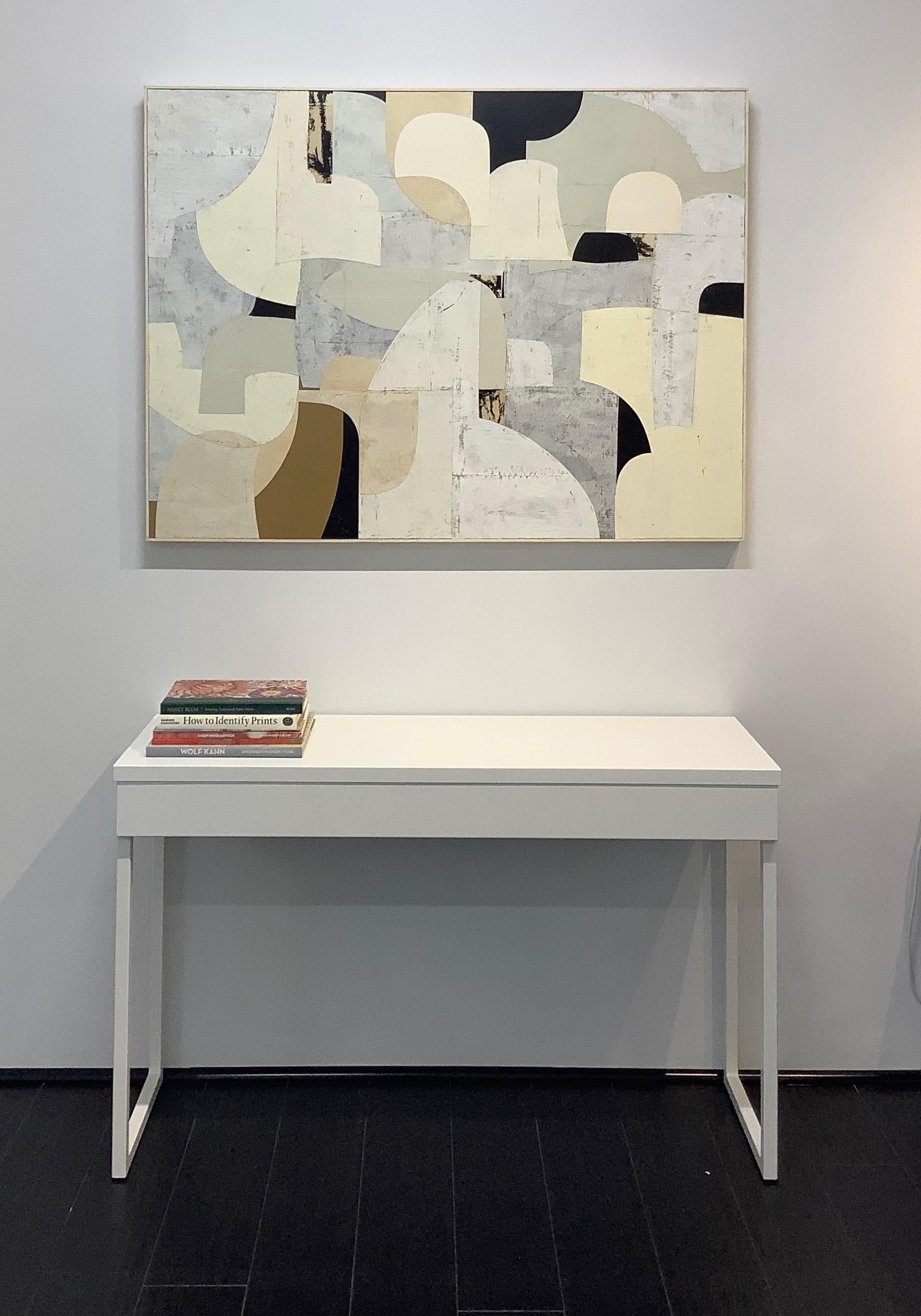 Untitled 1-28, Abstract Painted Paper Collage on Panel in Cream, Ivory, Black - Contemporary Mixed Media Art by Daniel Anselmi