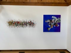 Spring Flowers, Multicolored Mixed Media Wall Mounted Sculpture with Acorns Tops