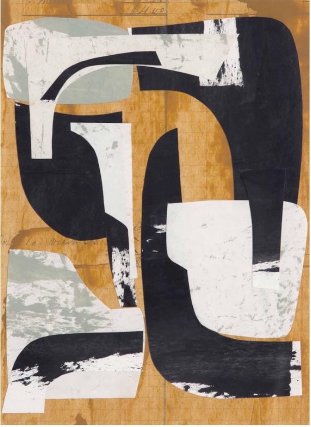 Untitled June, Abstract Painted Paper Collage in Brown, Black, Gray, White - Mixed Media Art by Daniel Anselmi