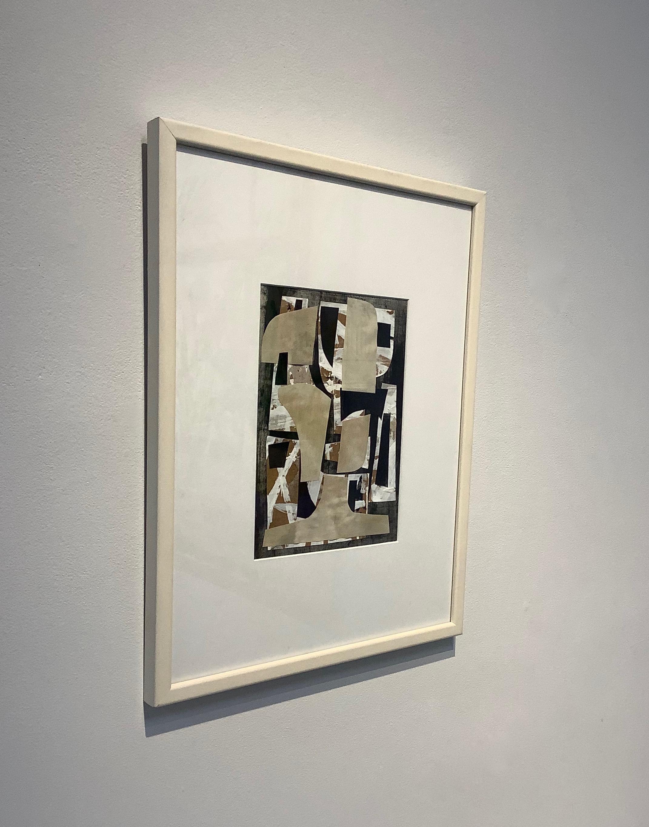 Daniel Anselmi uses painting and collage to explore the various ways in which color, line, and form can be expressed abstractly. 

In this vertical painted paper collage on paper, smooth curvilinear and sharp angular forms intersect and overlap one