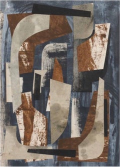 Untitled July, Abstract Painted Paper Collage in Brown, Black, Beige, Ivory