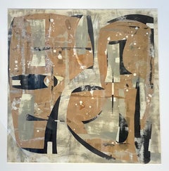 The Studio, Square Abstract Painted Paper Collage in Brown, Beige, Black, Gray