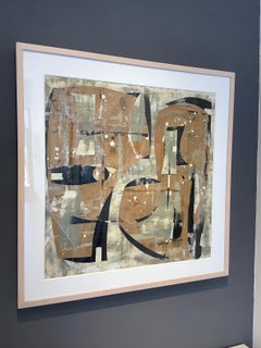 The Studio, Square Abstract Painted Paper Collage in Brown, Beige, Black, Gray
