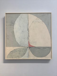 Untitled 7-3, Abstract Painted Paper Collage on Panel in Cream, Gray, Coral