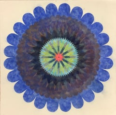 Pop Flower 90, Mandala in Cobalt Blue with Orange, Green, Pink, Brown