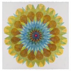 Poptic 22.01, Flower Mandala in Golden Yellow Green, Blue, Brown, Cobalt, Pink