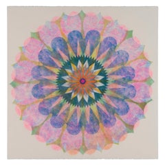 Poptic 13, Flower Mandala, Light Pink, Blue, Golden Yellow, Red, Green