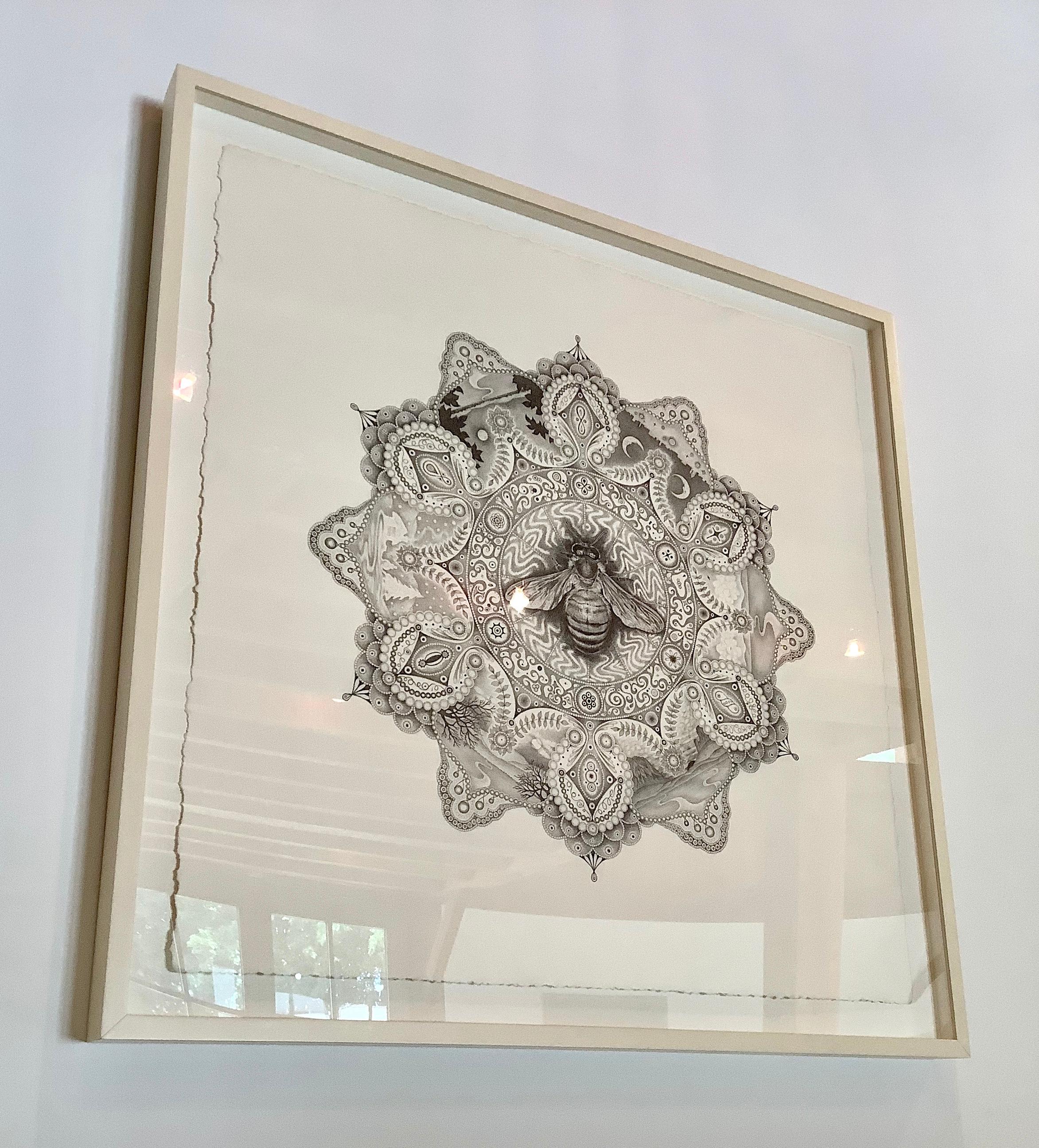 Snowflakes 99 Pollinator, Mandala Pencil Drawing, Bee, Insect, Landscape, Trees - Art by Michiyo Ihara