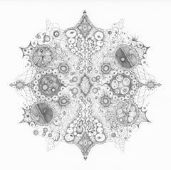 Snowflakes 125 Oneness, Square Mandala Pencil Drawing, Planets, Moon, Patterns