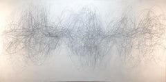 Nomad, Large Horizontal Abstract Graphite Drawing of Undulating Lines on White