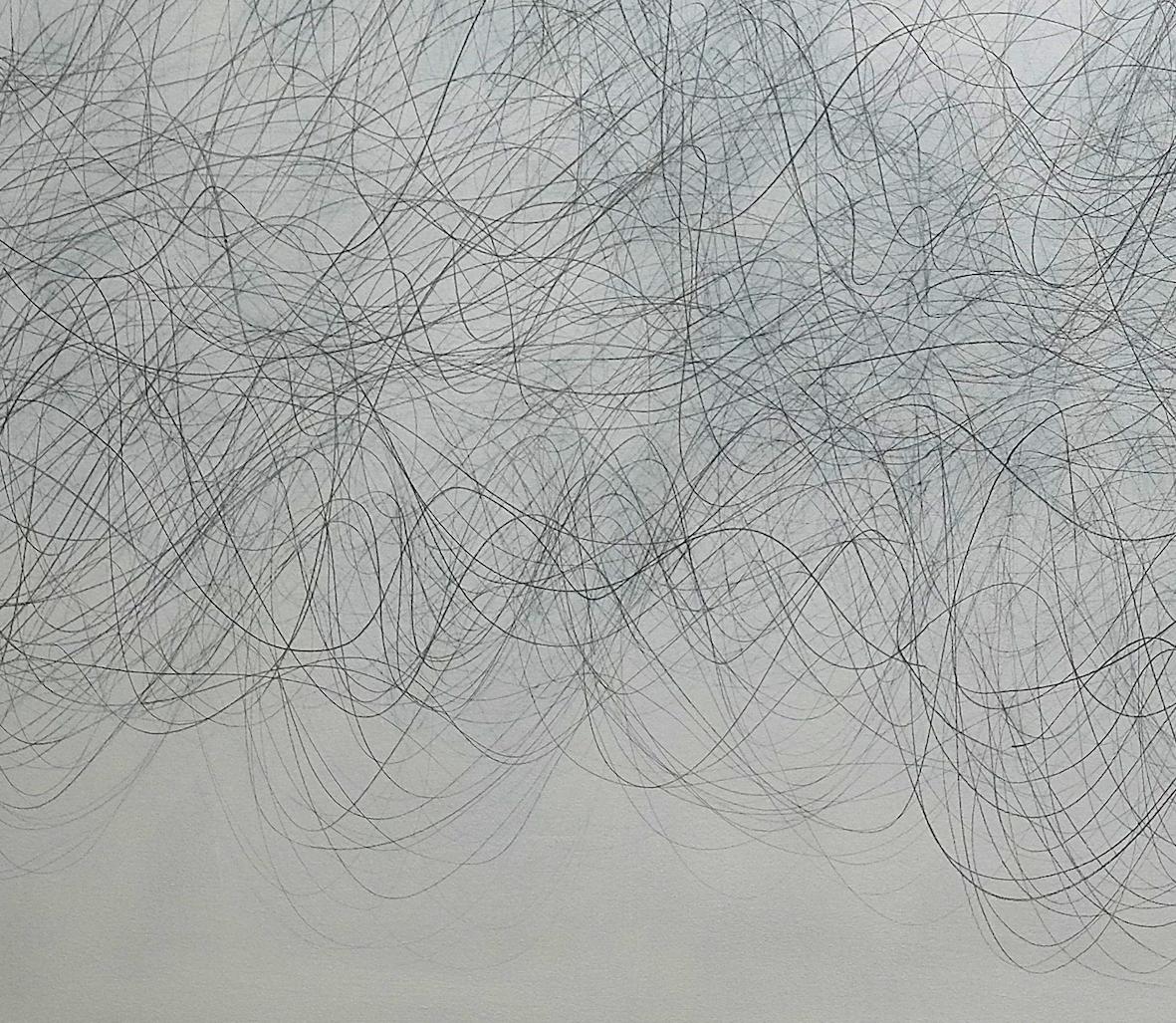 Nomad, Large Horizontal Abstract Graphite Drawing of Undulating Lines on White - Contemporary Art by Margaret Neill