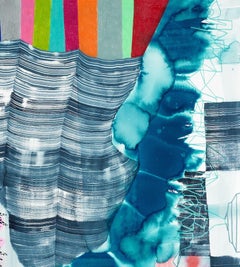 Untitled 389, Vertical Abstract Painting, Navy Blue, Pink, Orange, Magenta, Red