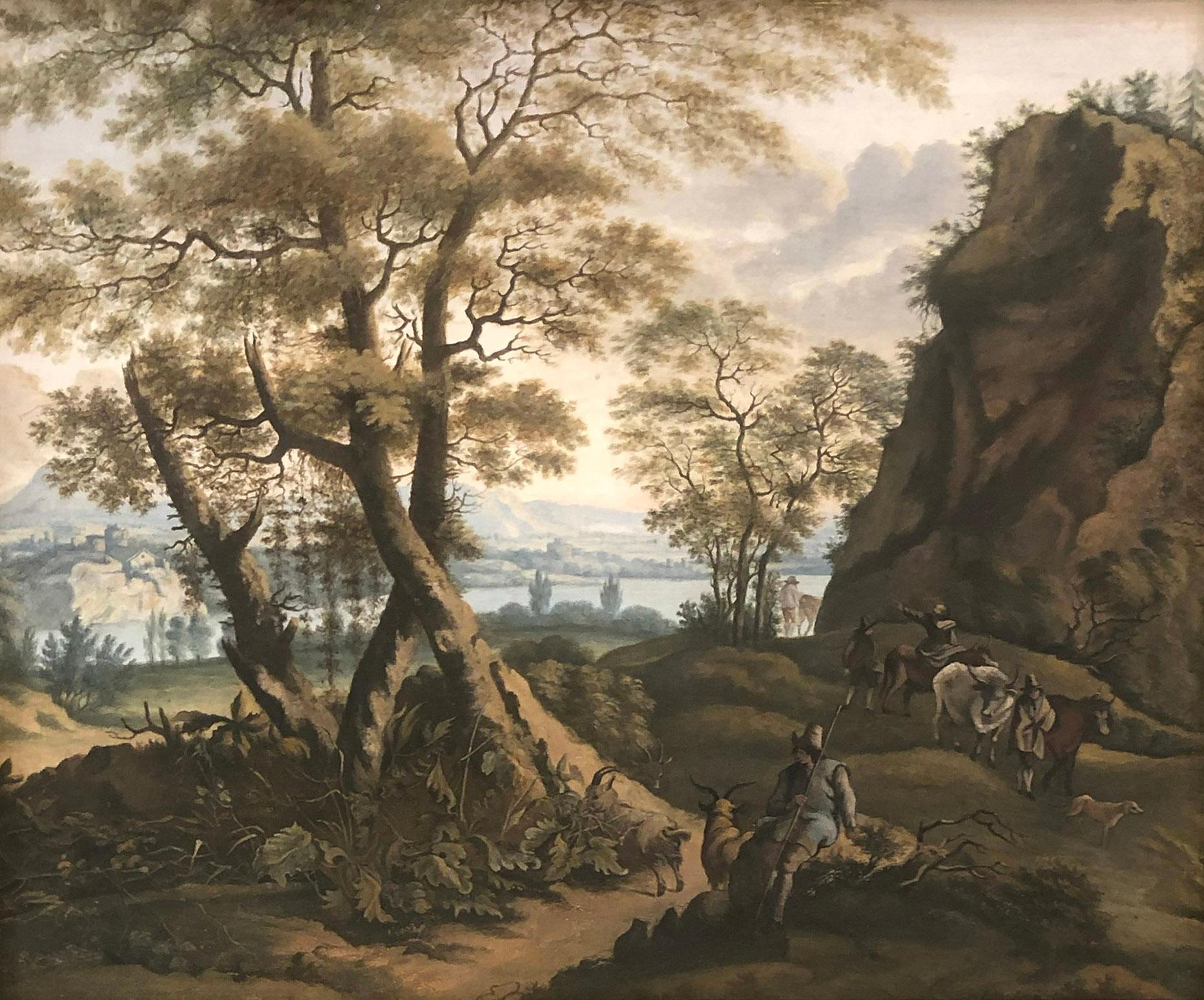 In der Art von Herman van Swanevelt (1603-1655) Eine italienische Landschaft. (Schwarz), Landscape Art, von Unknown