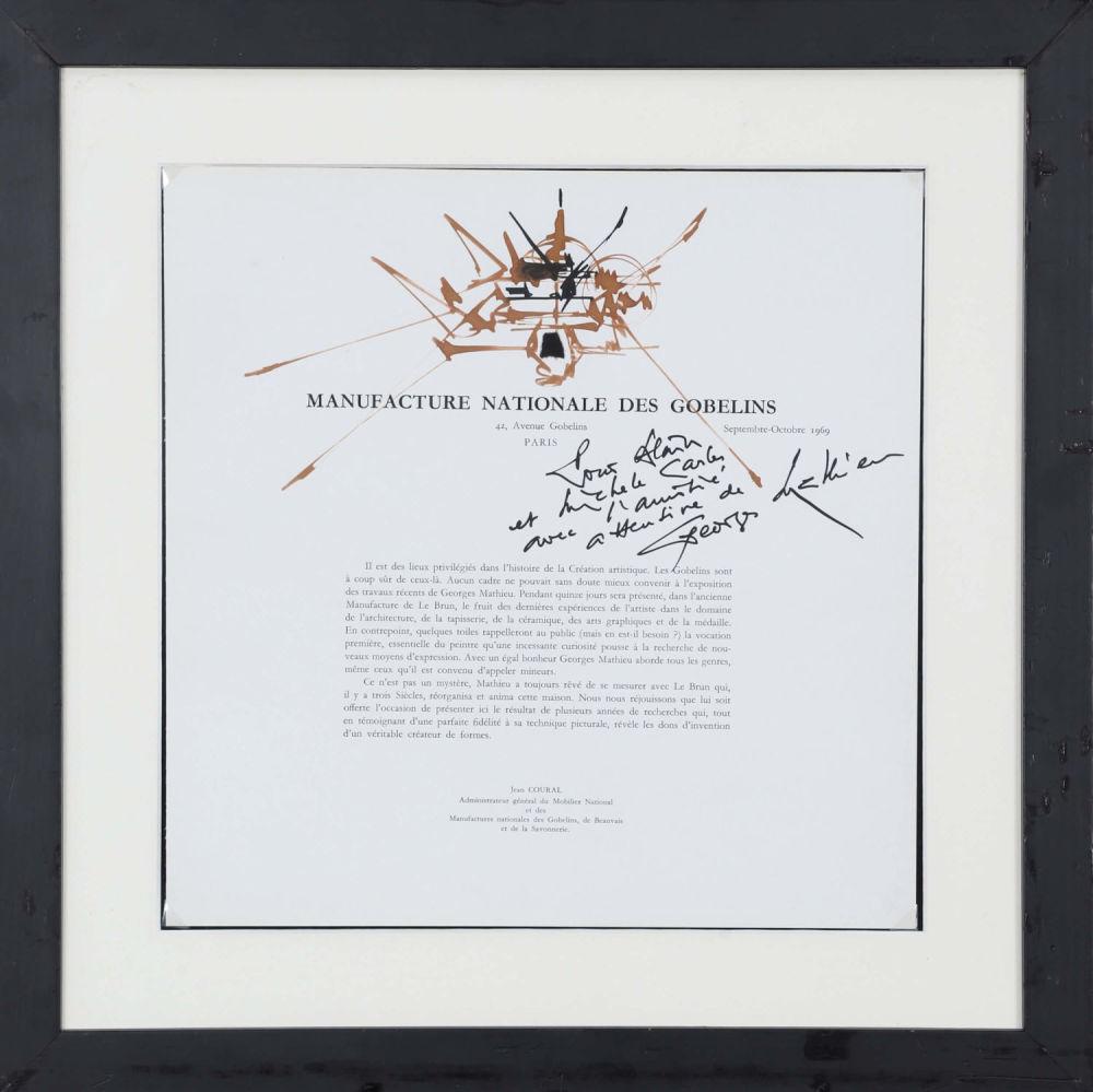 Abstract Drawing Georges Mathieu - ORIGINAL INK UNIQUE PIÈCE GEORGES MATHIEU MANUFACTURE DES GOBELINS