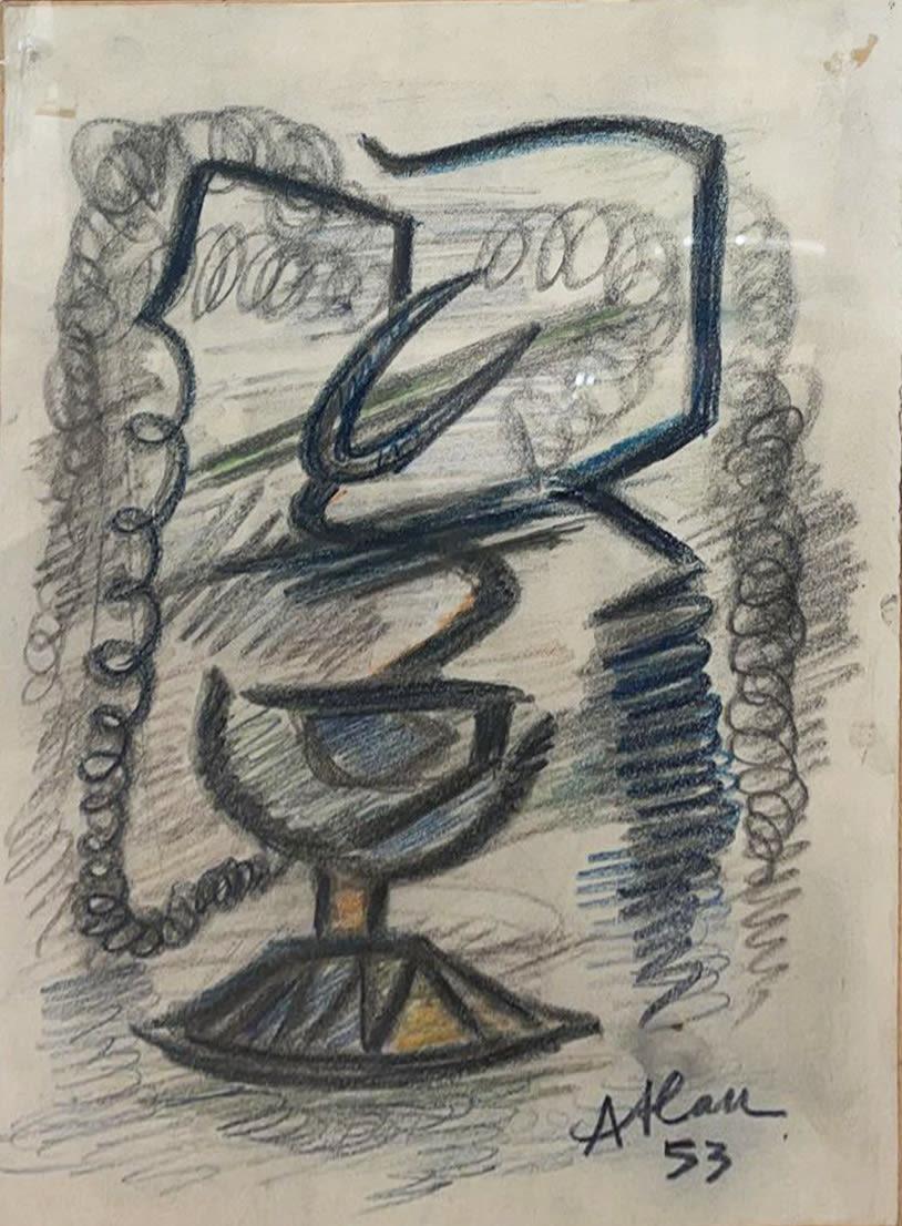 jean-Michel Atlan Abstract Drawing - Composition Original Drwaing Hand signed dated Unique piece