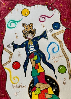 PINKHAS - Jongleur fou   - Tecnica mista - Pezzo unico - Giocoliere pazzo - Poesia