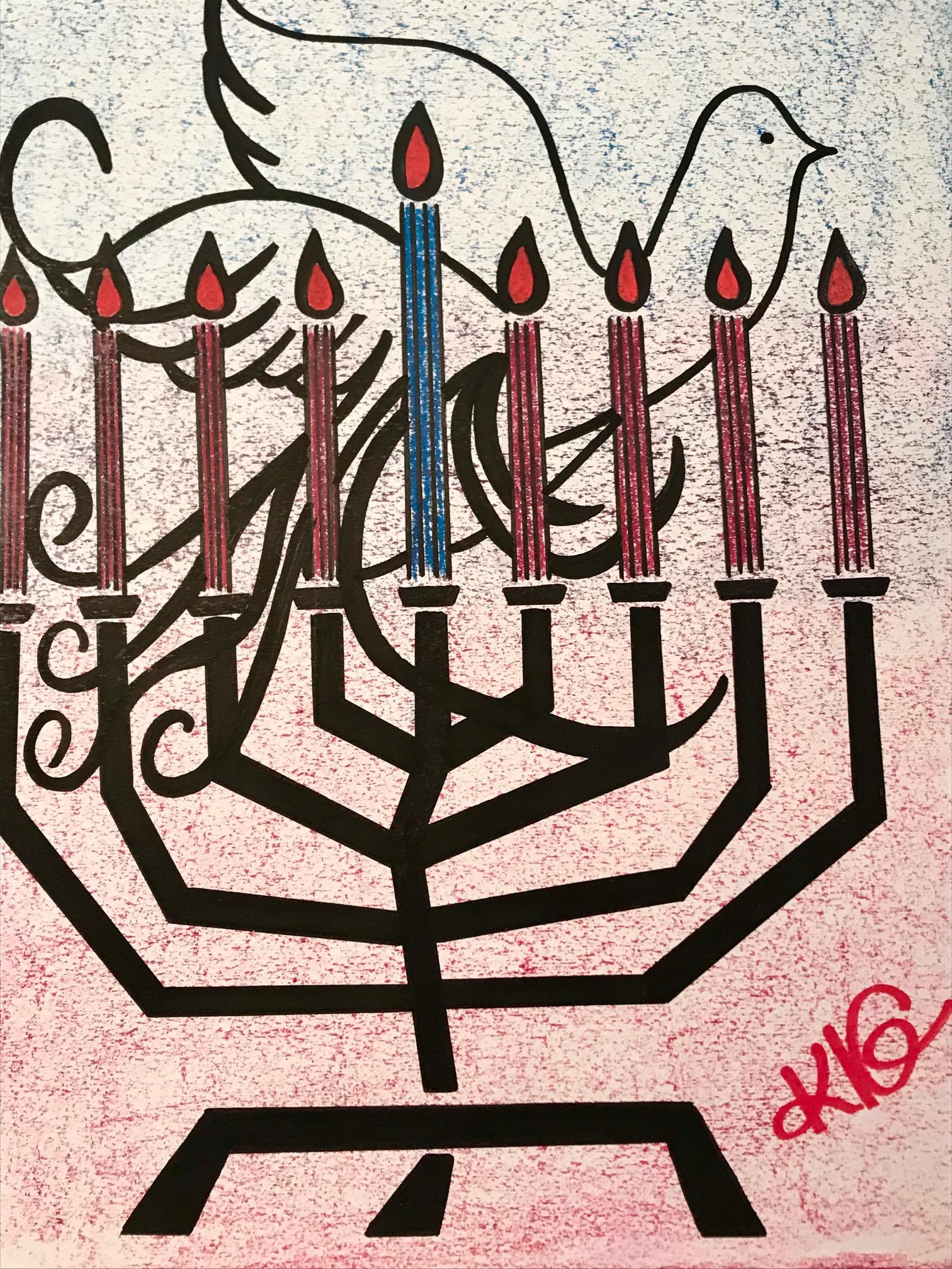 Hanukkah and dove - Art by KLG