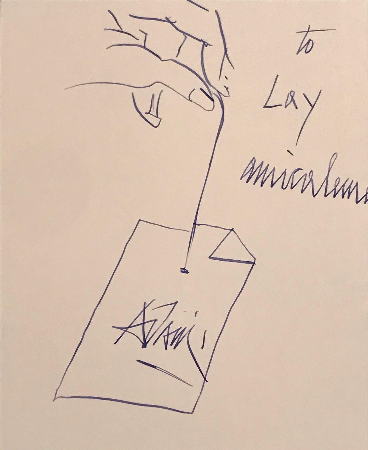 Valerio Adami Original Tinta Sobre Papel Firmado a Mano Pieza Única en venta 1