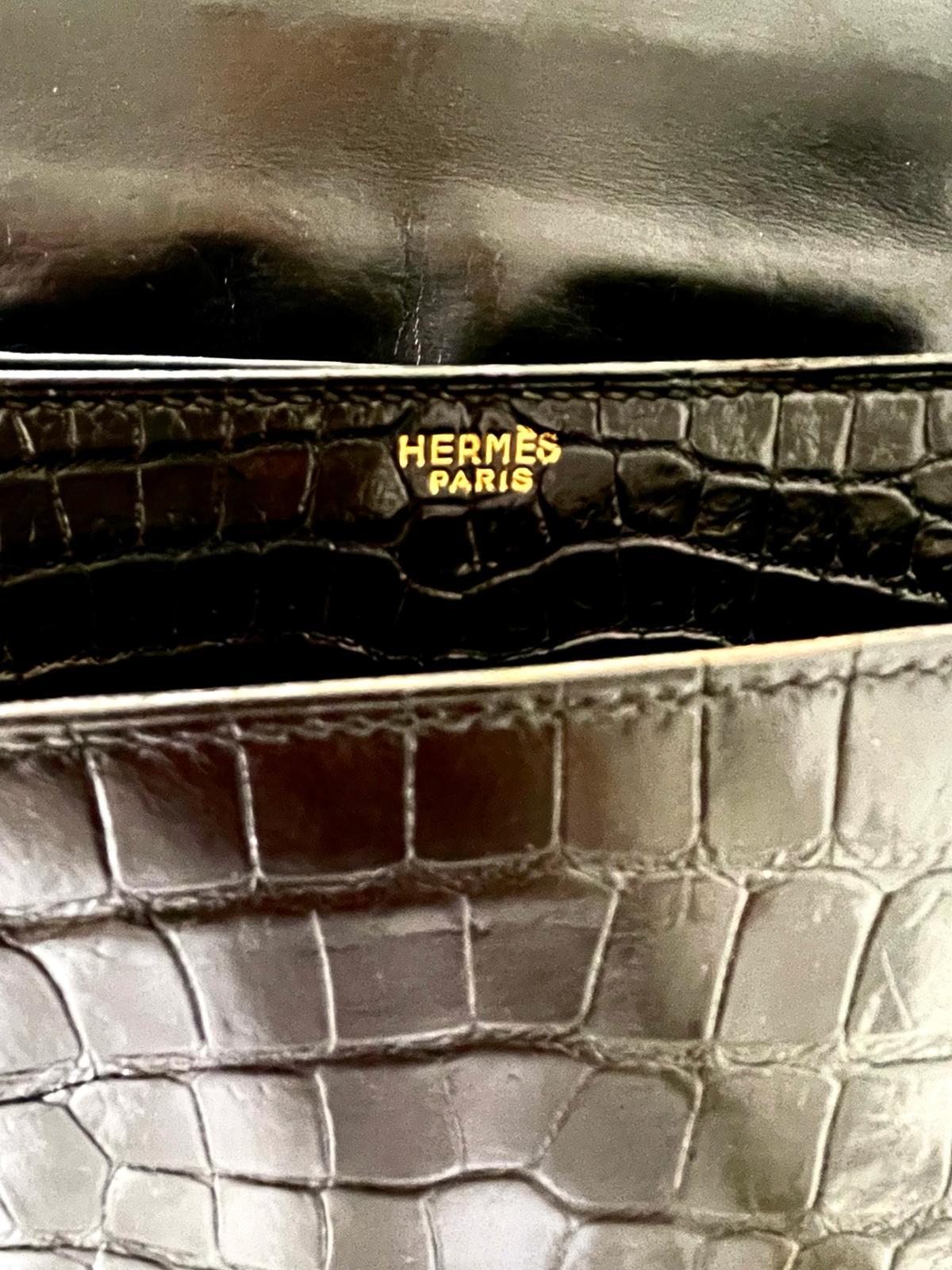 Vintage Hermes 1963 Piano Crocodile Black Leather For Sale 2