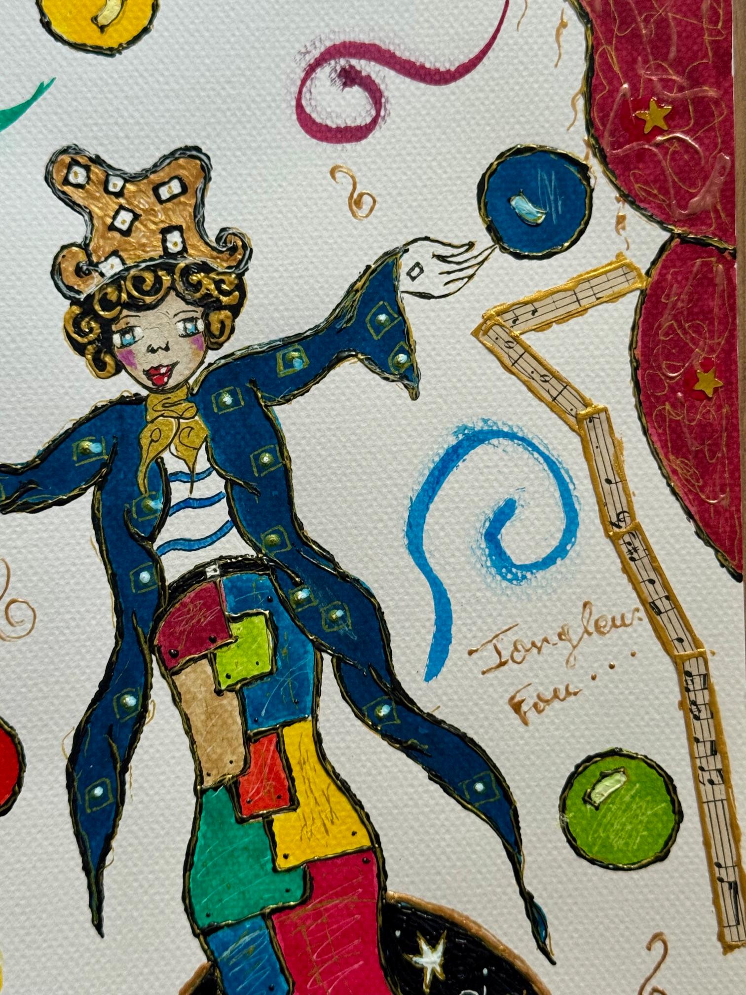 PINKHAS - Jongleur fou   - Technique mixte - Pièce unique - Jongleur fou - Poésie en vente 3