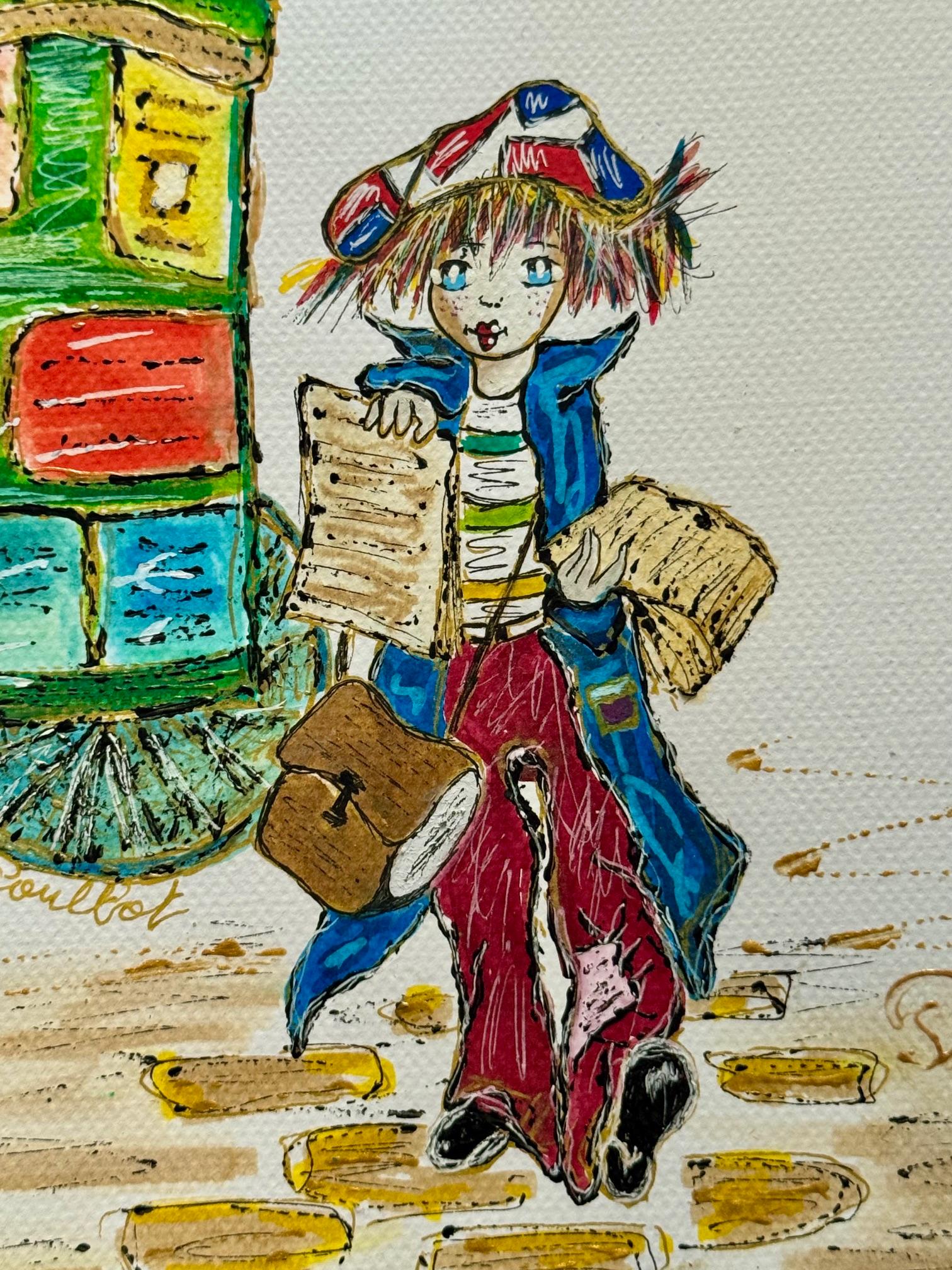 PINKHAS - Petit poulbot  - Technique mixte - Pièce unique - Petit Poulbot - Paris en vente 1