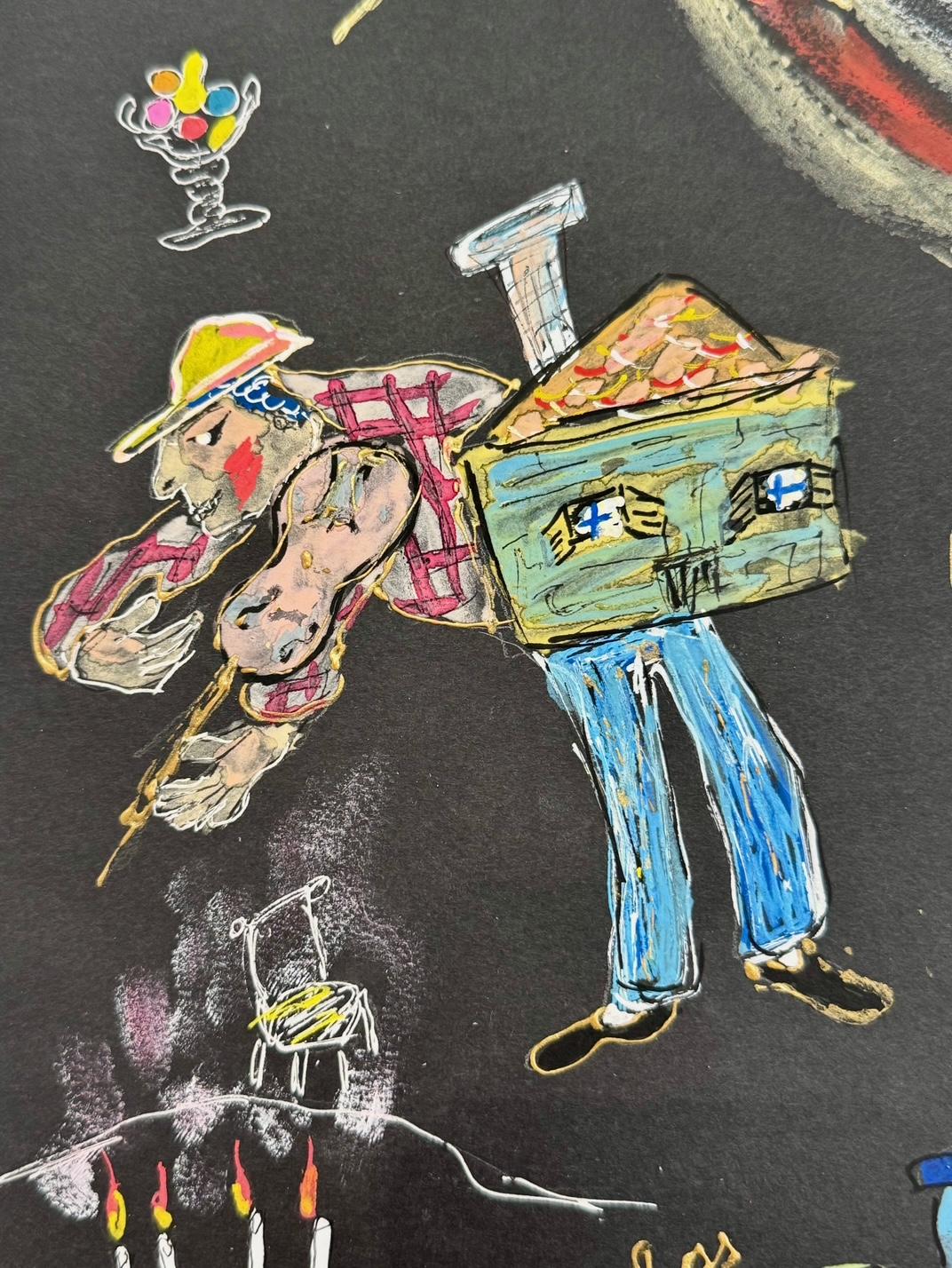 PINKHAS - Technique mixte - Pièce unique - Hommage à Chagall - Paris en vente 1