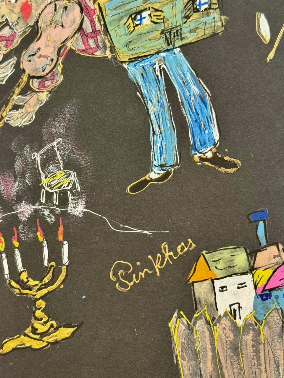 PINKHAS - Technique mixte - Pièce unique - Hommage à Chagall - Paris en vente 2