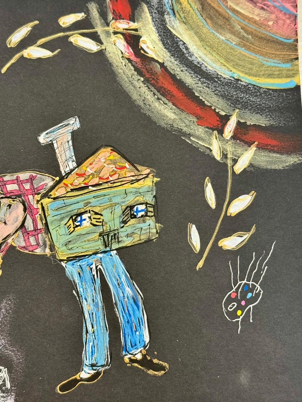 PINKHAS - Technique mixte - Pièce unique - Hommage à Chagall - Paris en vente 3