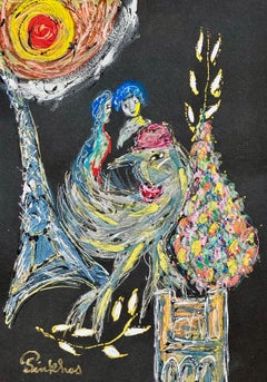 PINKHAS - Mixed media - Unique piece - Tribute to Chagall - Paris