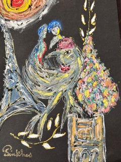 PINKHAS - Mixed media - Unique piece - Tribute to Chagall - Paris