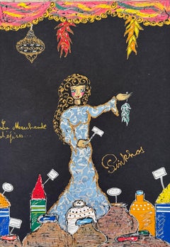 PINKHAS - Mixed media -Unique piece -Maroc - Marchande d'épices - Spice merchant