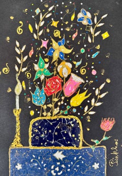 PINKHAS - Mixed media -Unique piece - Bouquet de fleurs - Still life -