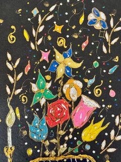 PINKHAS - Mixed media -Unique piece - Bouquet de fleurs - Still life -
