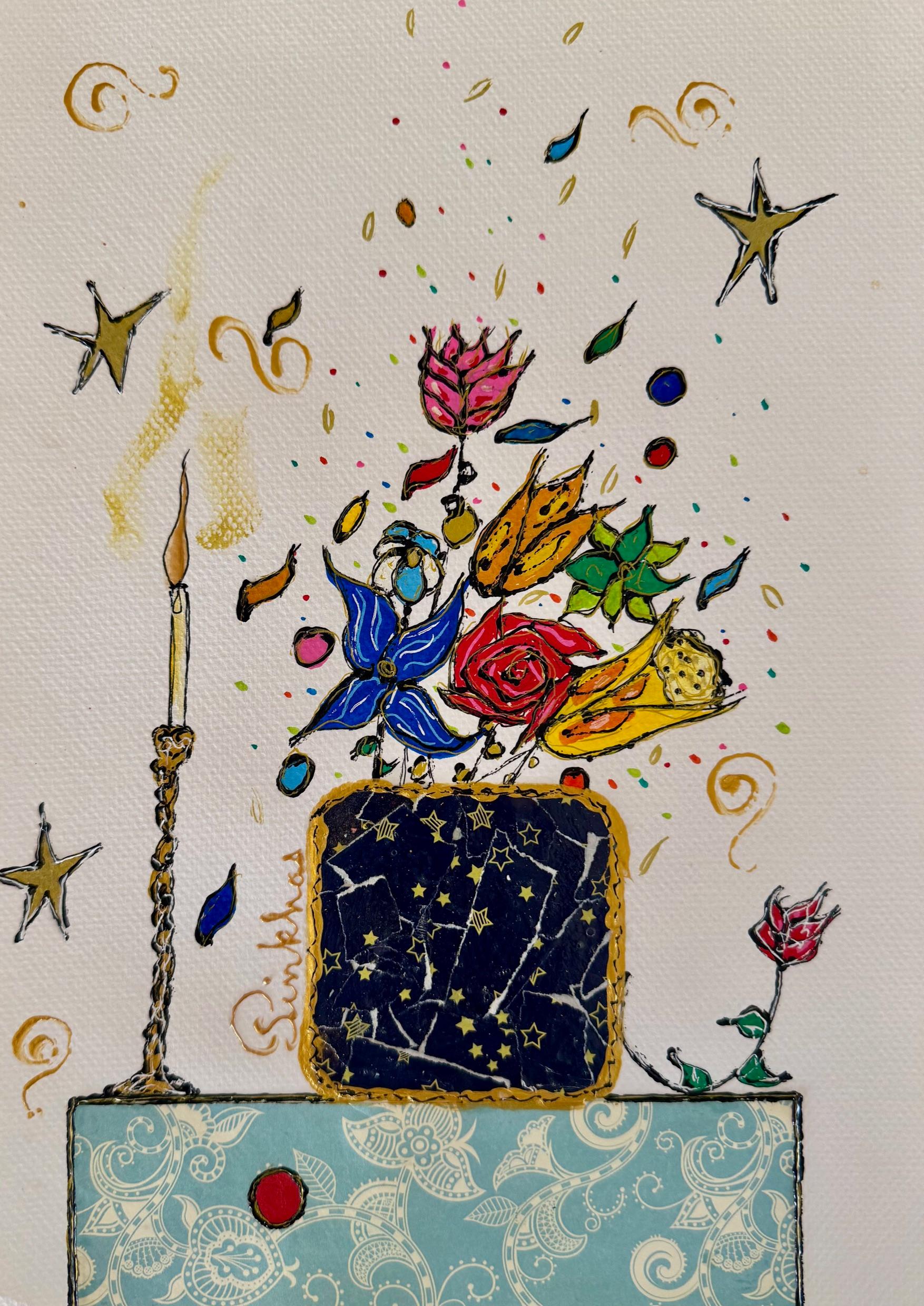 PINKHAS - Mixed media -Unique piece - Bouquet de fleurs - Still life -