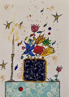 PINKHAS - Mixed media -Unique piece - Bouquet de fleurs - Still life -