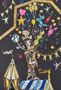 PINKHAS - Mixed media -Unique piece - Circus -Balloon seller - Marchand ballons